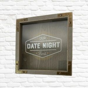 MAINSTAY ~ Home Decor driftwood tones w/brass corners piggy bank savings box